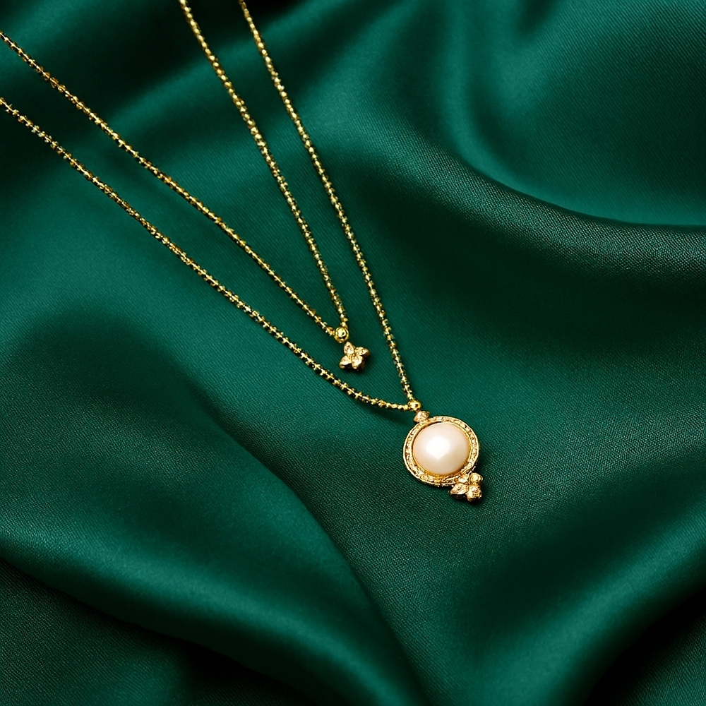 Women’s Gold Layered Pendant Necklace & Stud Earrings Fashion Jewelry Set - 18"